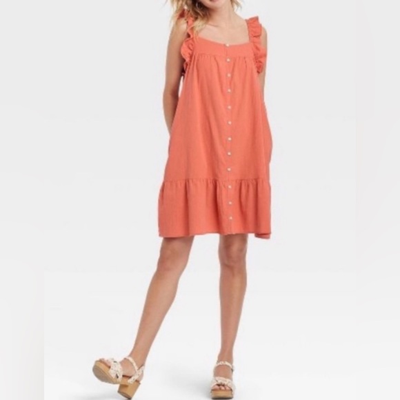 Universal Thread Orange Flutter Ruffle
Shoulder Button Pocket Dress Medium - Picture 1 of 10
